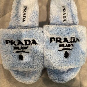 Prada Light Blue Fuzzy Footwear